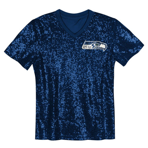 Girls' Youth Seattle Seahawks 12 Fan College Navy Sequin V-Neck Fashion NFL Jersey