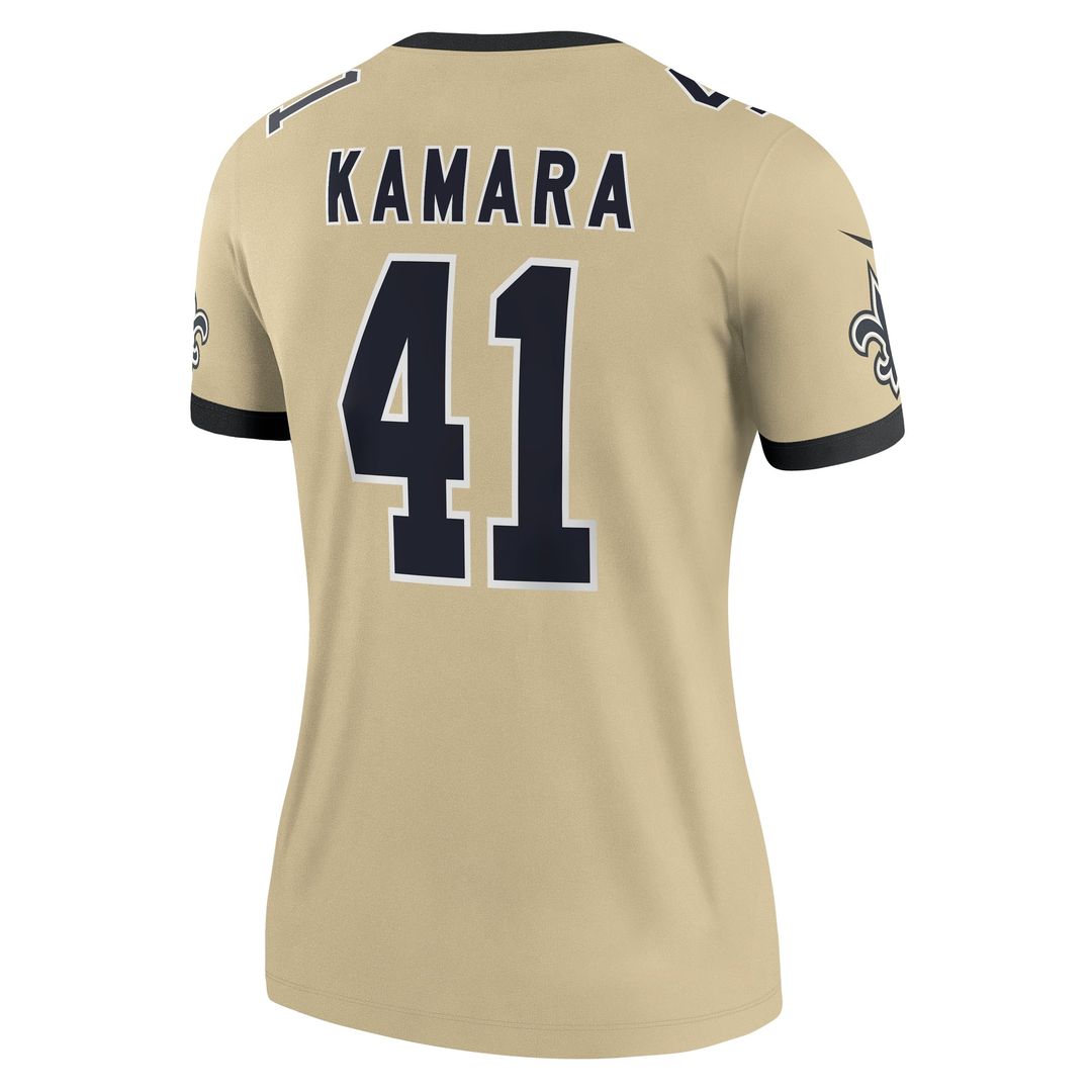 Women's Nike New Orleans Saints Alvin Kamara Gold Gameday Golds Alternate Legend Player NFL Performance Top