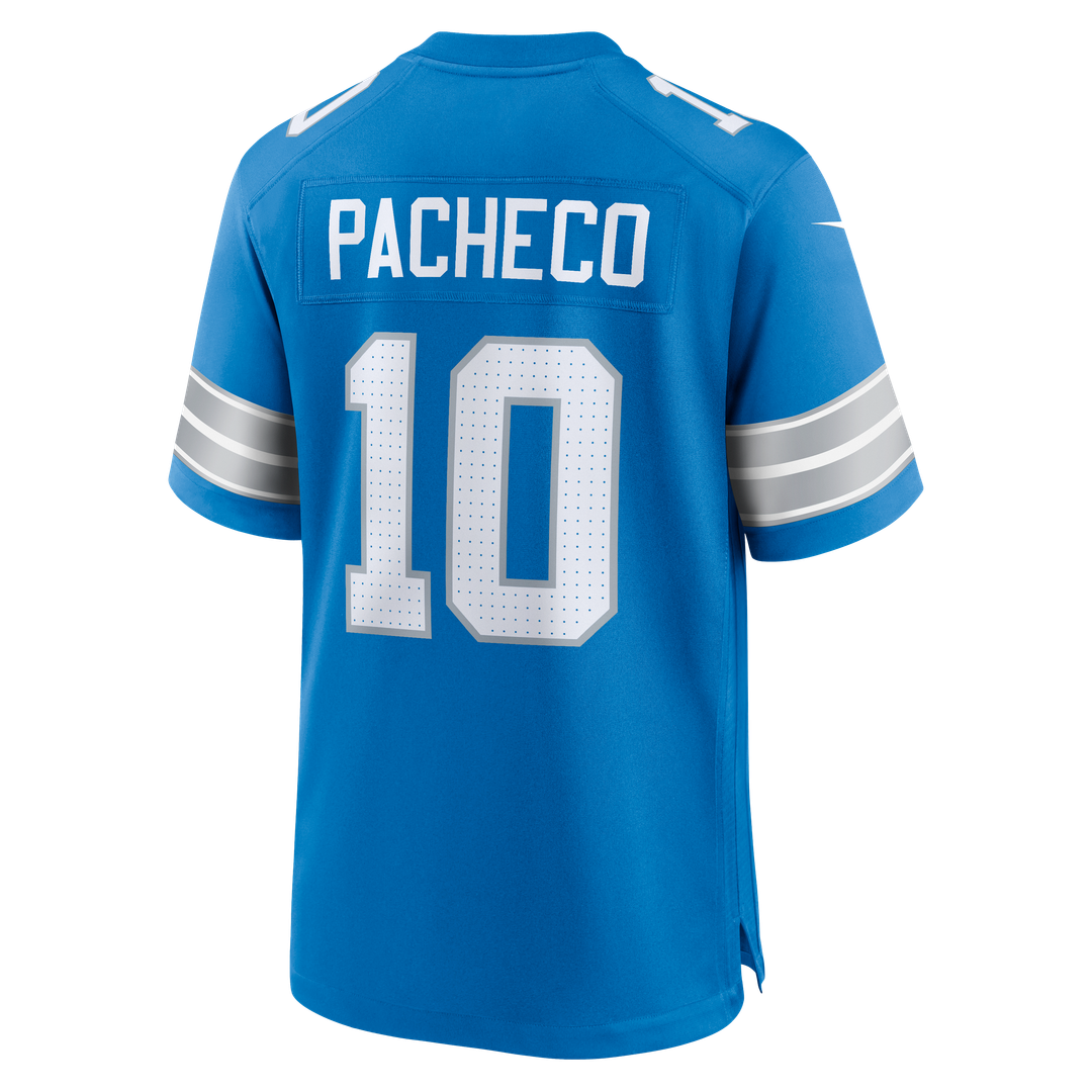 Men's Nike Detroit Lions Isiah Pacheco Blue Team Game NFL Jersey