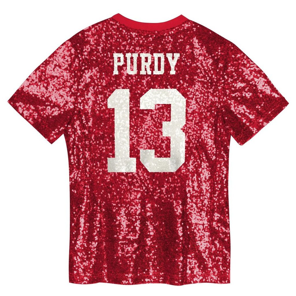 Girls' Youth San Francisco 49ers Brock Purdy Scarlet Sequin V-Neck Fashion NFL Jersey
