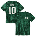 Girls' Youth Green Bay Packers Jordan Love Green Sequin V-Neck Fashion NFL Jersey