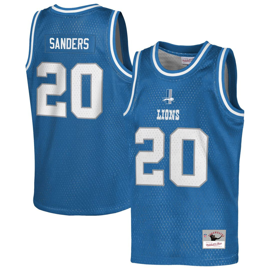 Youth Mitchell & Ness Detroit Lions Barry Sanders Blue Retired Player NFL Basketball Fashion NFL Jersey