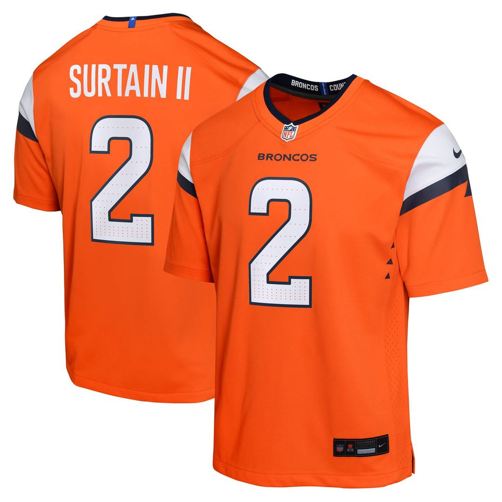 Youth Nike Denver Broncos Patrick Surtain II Orange Game NFL Jersey