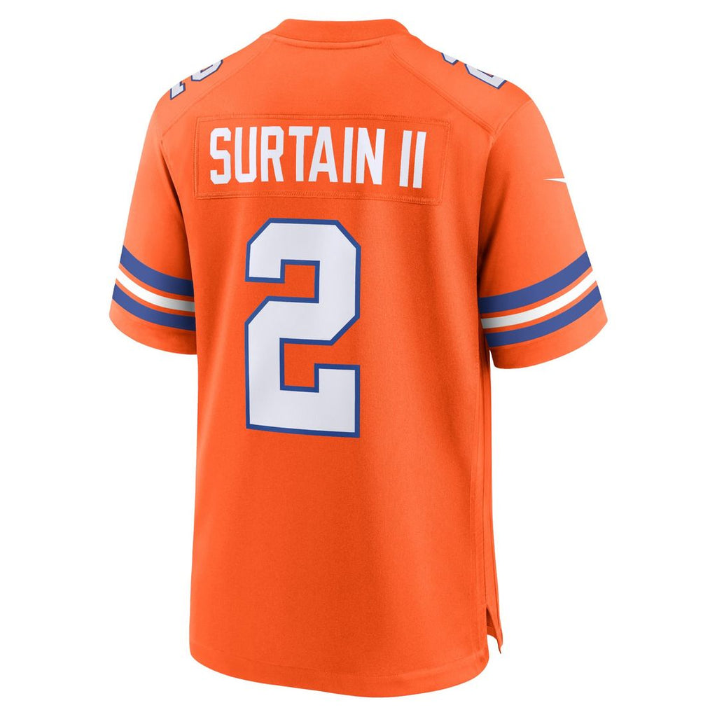 Men's Nike Denver Broncos Patrick Surtain II Orange Mile High Collection 1977 Throwback Player Game NFL Jersey