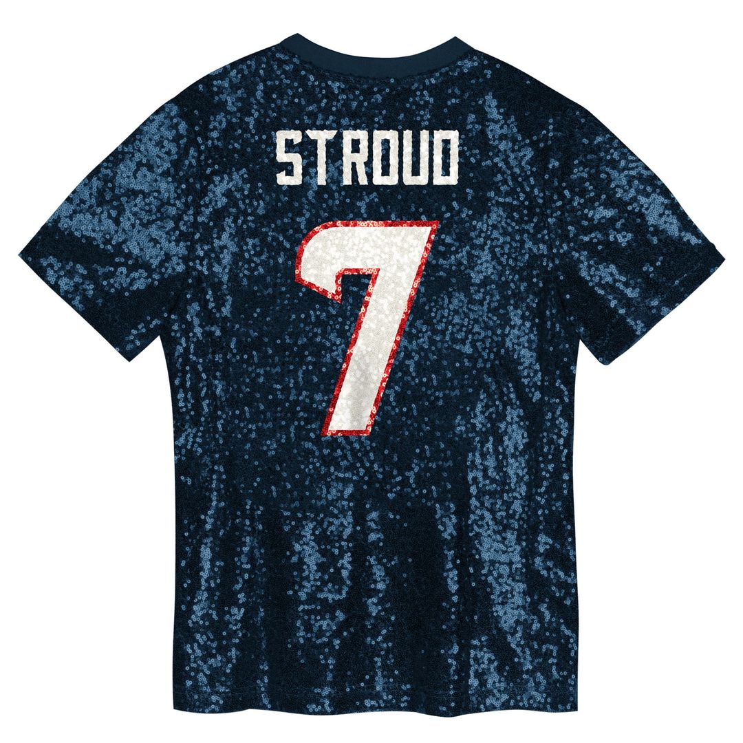 Girls' Youth Houston Texans C.J. Stroud Navy Sequin V-Neck Fashion NFL Jersey
