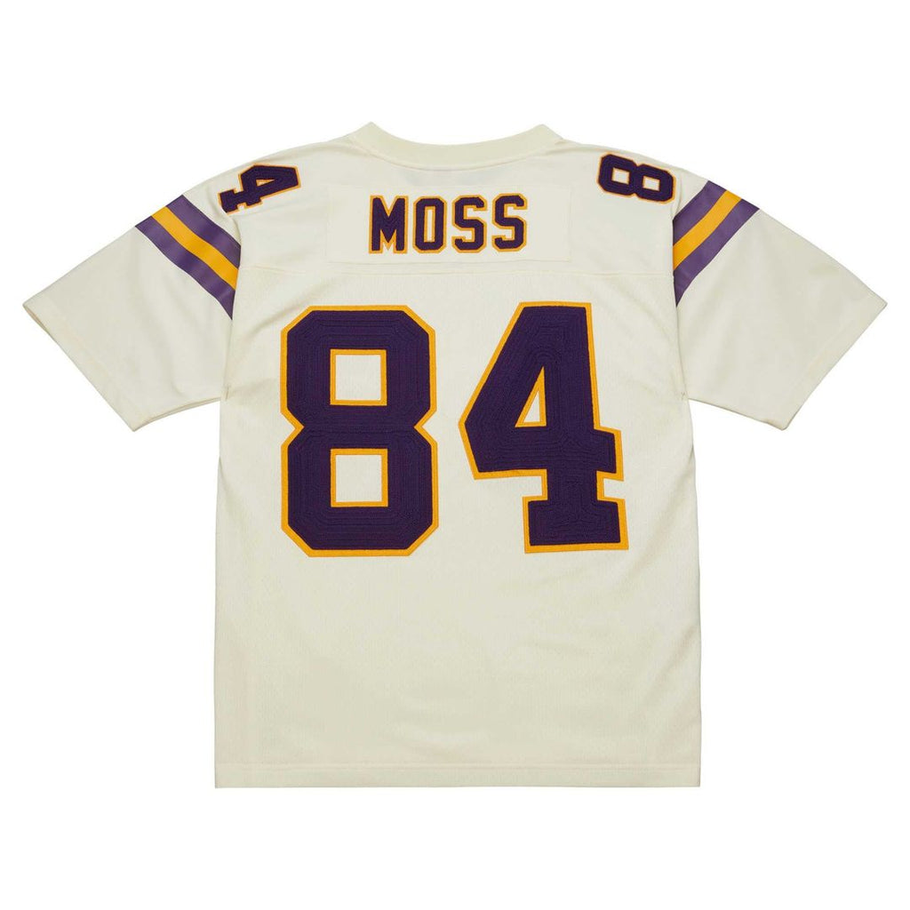 Men's Mitchell & Ness Minnesota Vikings Randy Moss Cream Chainstitch Legacy NFL Jersey