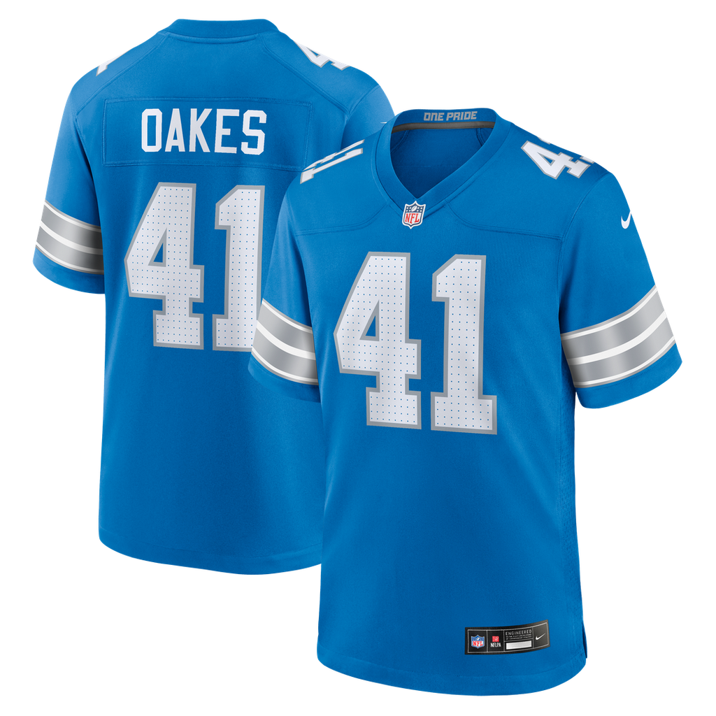Men's Nike Detroit Lions Gunnar Oakes Blue Team Game NFL Jersey