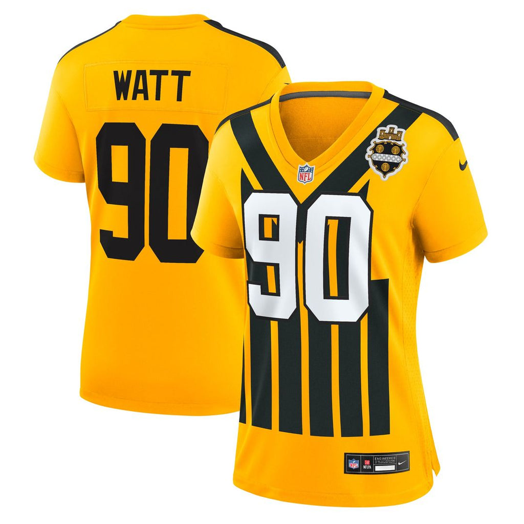 Women's Nike Pittsburgh Steelers T.J. Watt Gold Alternate 1933 Throwback Game NFL Jersey
