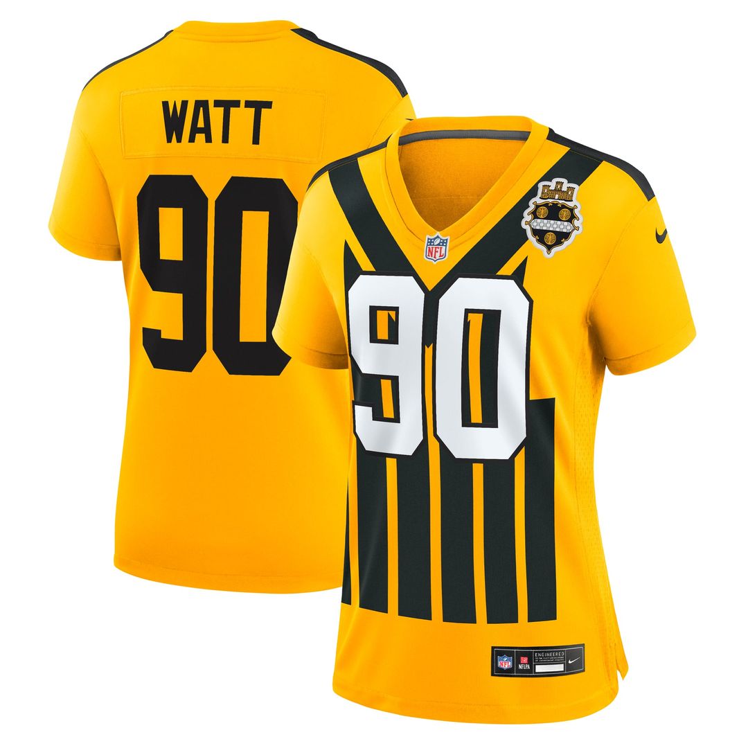 Women's Nike Pittsburgh Steelers T.J. Watt Gold Alternate 1933 Throwback Game NFL Jersey