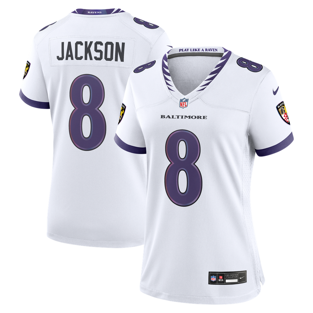 Women's Nike Baltimore Ravens Lamar Jackson White Game NFL Jersey