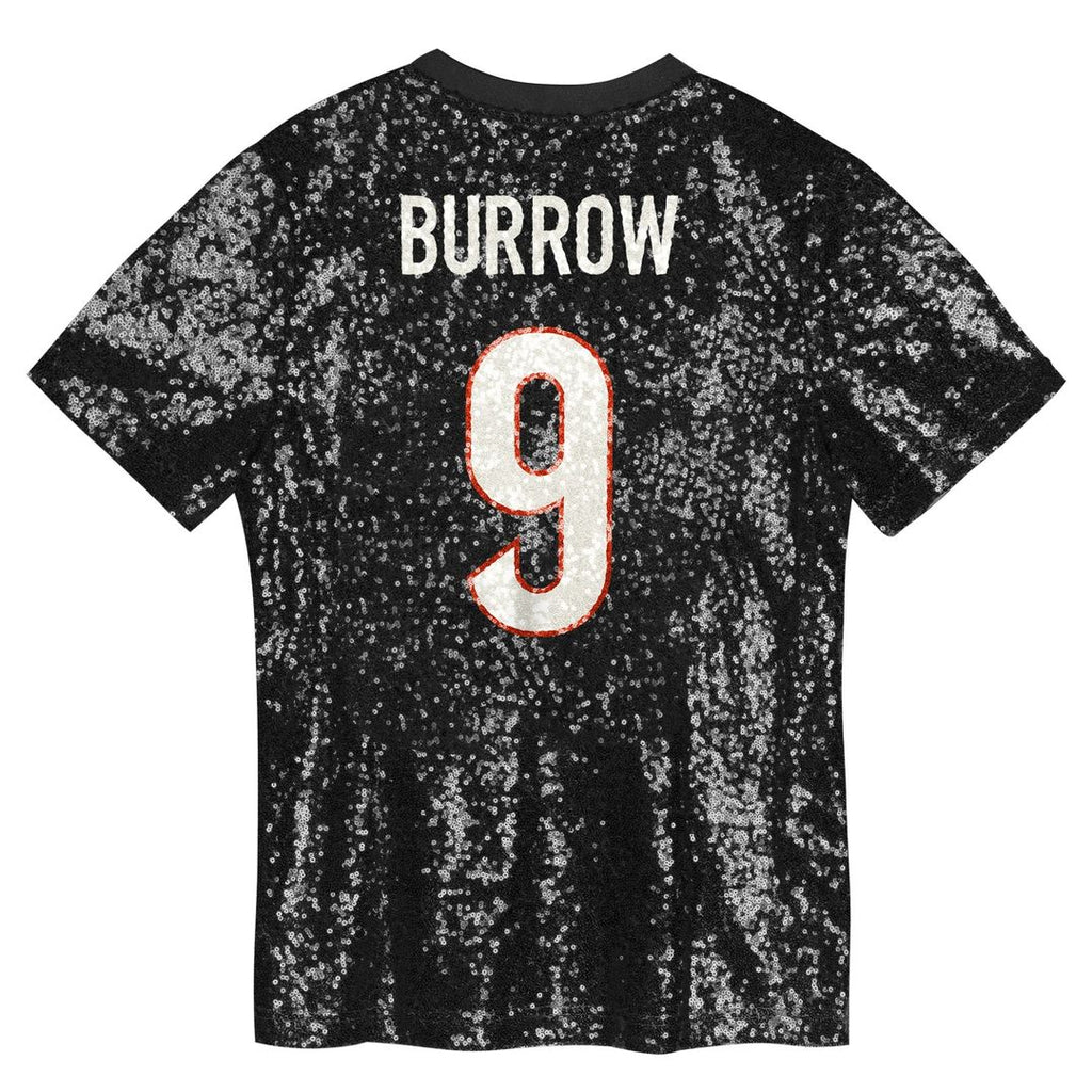 Girls' Youth Cincinnati Bengals Joe Burrow Black Sequin V-Neck Fashion NFL Jersey