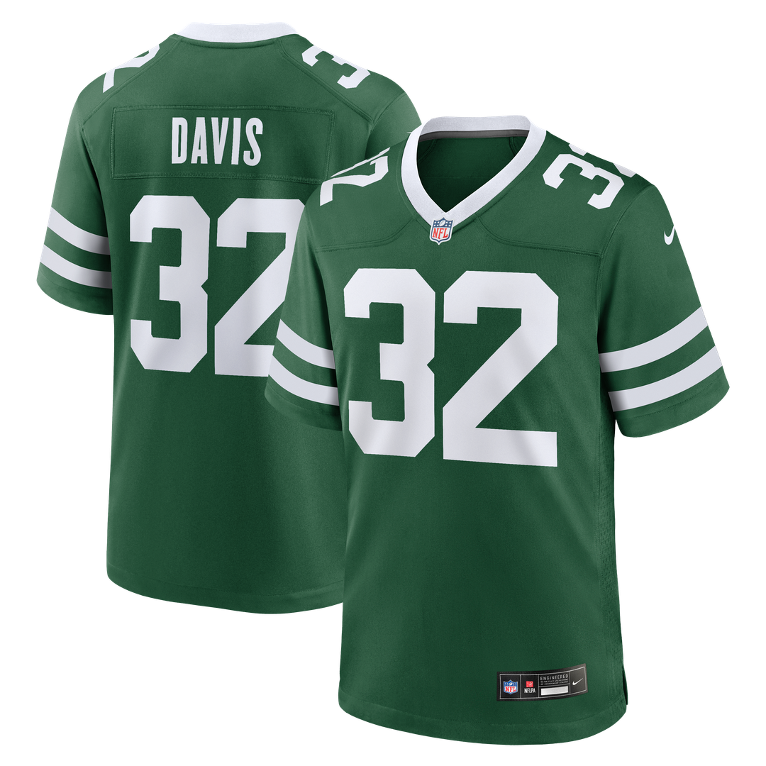 Men's Nike New York Jets Isaiah Davis Legacy Green Team Game NFL Jersey