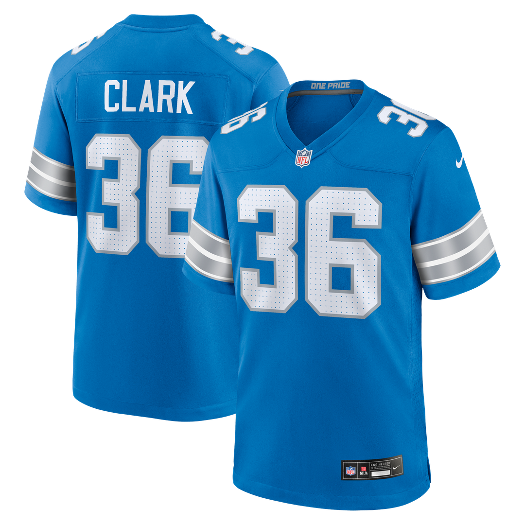 Men's Nike Detroit Lions Chuck Clark Blue Team Game NFL Jersey