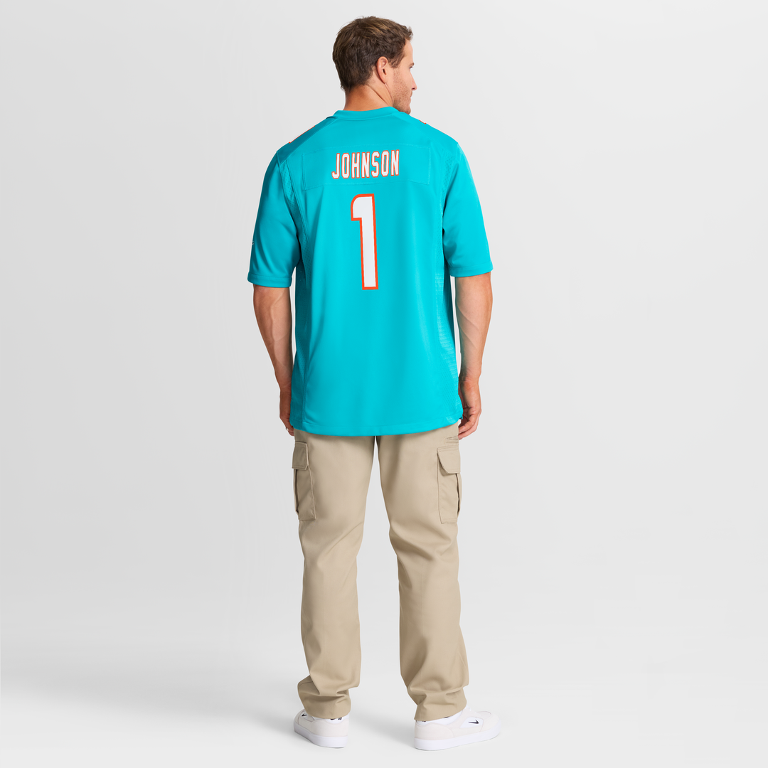 Men's Nike Miami Dolphins Chris Johnson Aqua 2026 NFL Draft First Round Pick No. 27 Team Game NFL Jersey