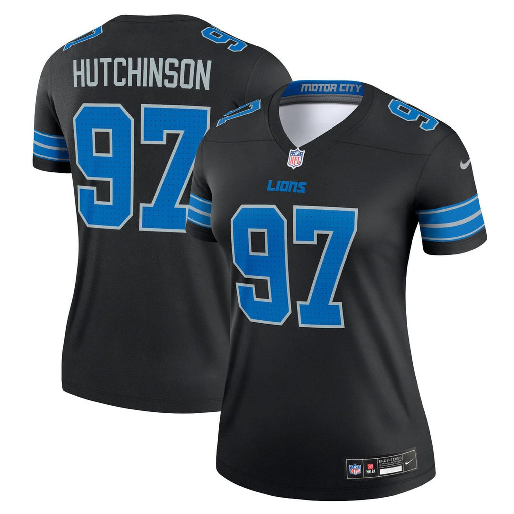 Women's Nike Detroit Lions Aidan Hutchinson Black Alternate Legend Player NFL Performance Top