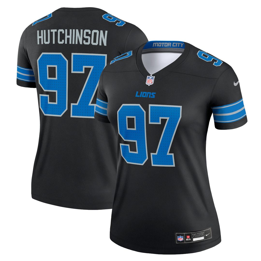 Women's Nike Detroit Lions Aidan Hutchinson Black Alternate Legend Player NFL Performance Top