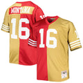 Men's Big & Tall Mitchell & Ness San Francisco 49ers Joe Montana Scarlet/Gold Split Legacy Retired Player Replica NFL Jersey