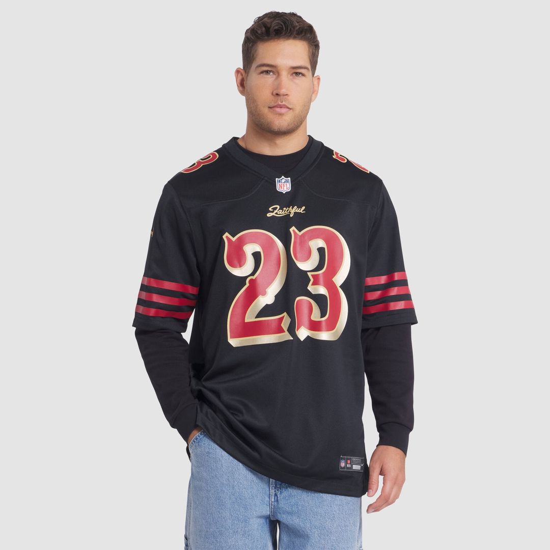 Men's Nike San Francisco 49ers Christian McCaffrey Black 2025 Rivalries Collection Game NFL Jersey