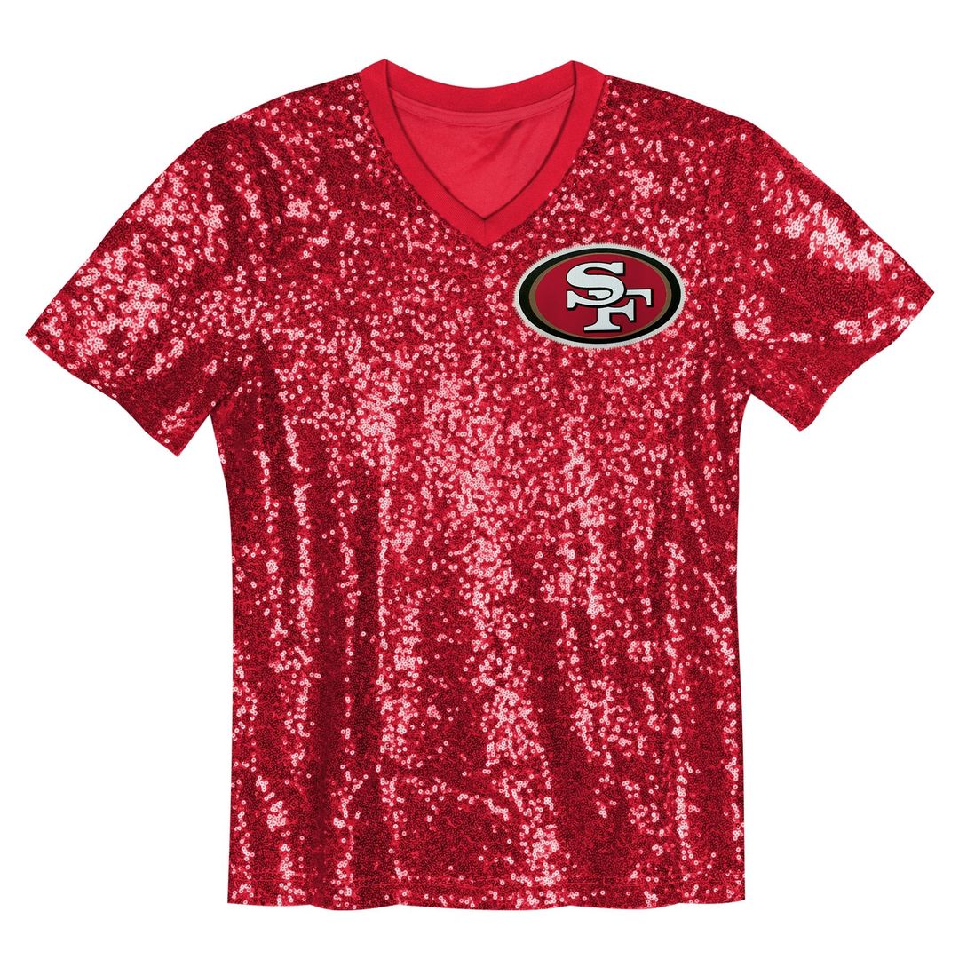 Girls' Youth San Francisco 49ers Brock Purdy Scarlet Sequin V-Neck Fashion NFL Jersey