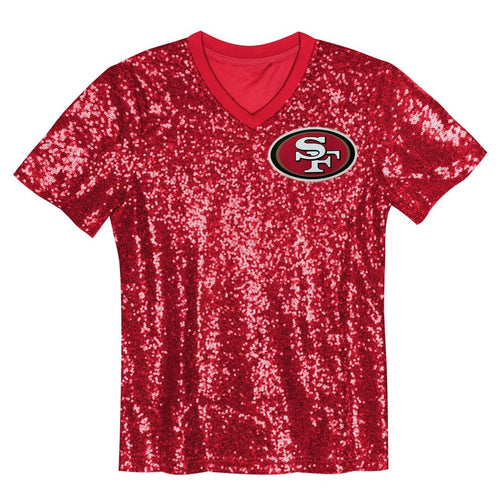 Girls' Youth San Francisco 49ers Brock Purdy Scarlet Sequin V-Neck Fashion NFL Jersey