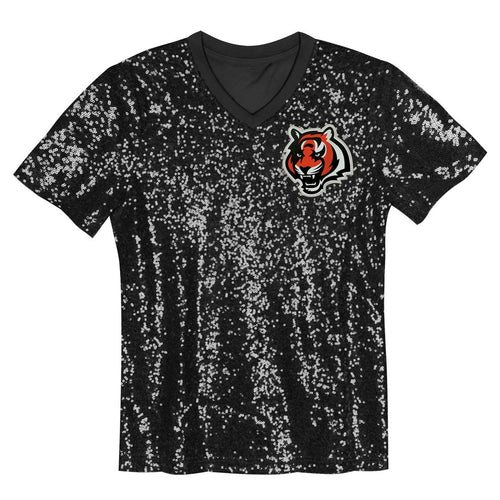 Girls' Youth Cincinnati Bengals Joe Burrow Black Sequin V-Neck Fashion NFL Jersey