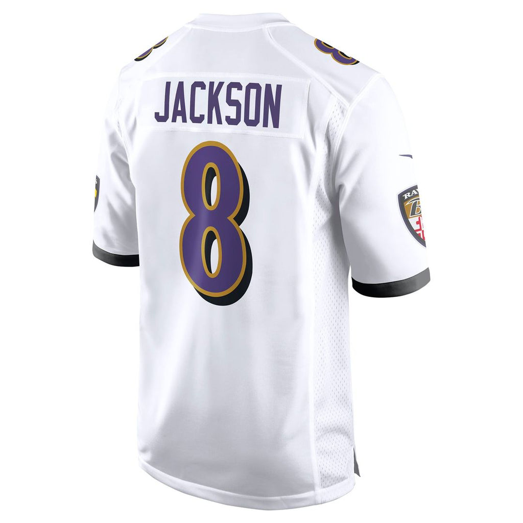 Men's Nike Baltimore Ravens Lamar Jackson White Game NFL Jersey