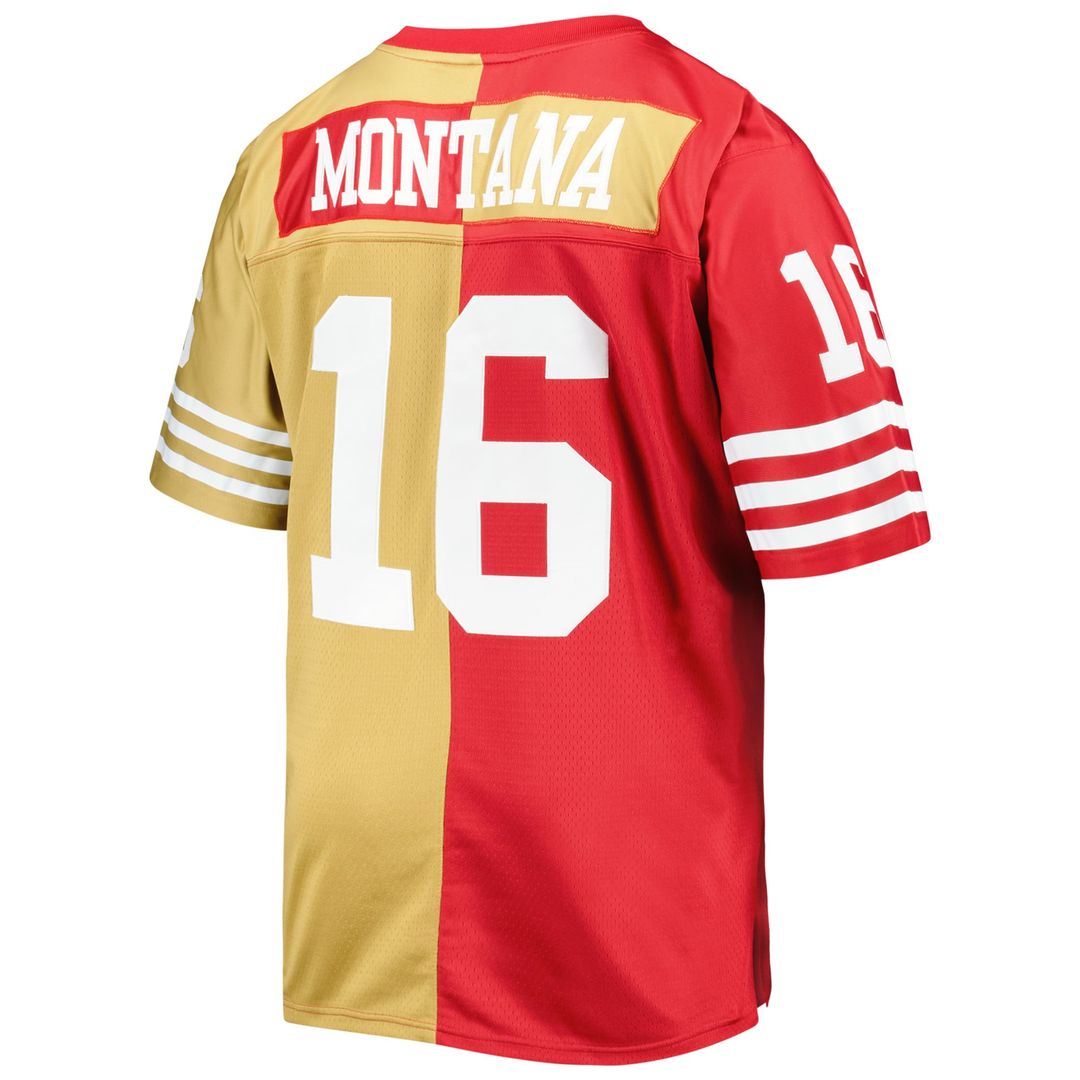 Men's Big & Tall Mitchell & Ness San Francisco 49ers Joe Montana Scarlet/Gold Split Legacy Retired Player Replica NFL Jersey