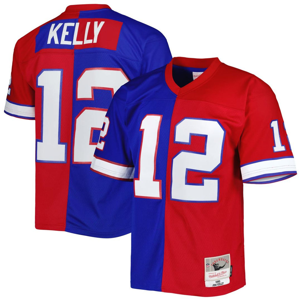 Men's Mitchell & Ness Buffalo Bills Jim Kelly Royal/Red 1990 Split Legacy Replica NFL Jersey