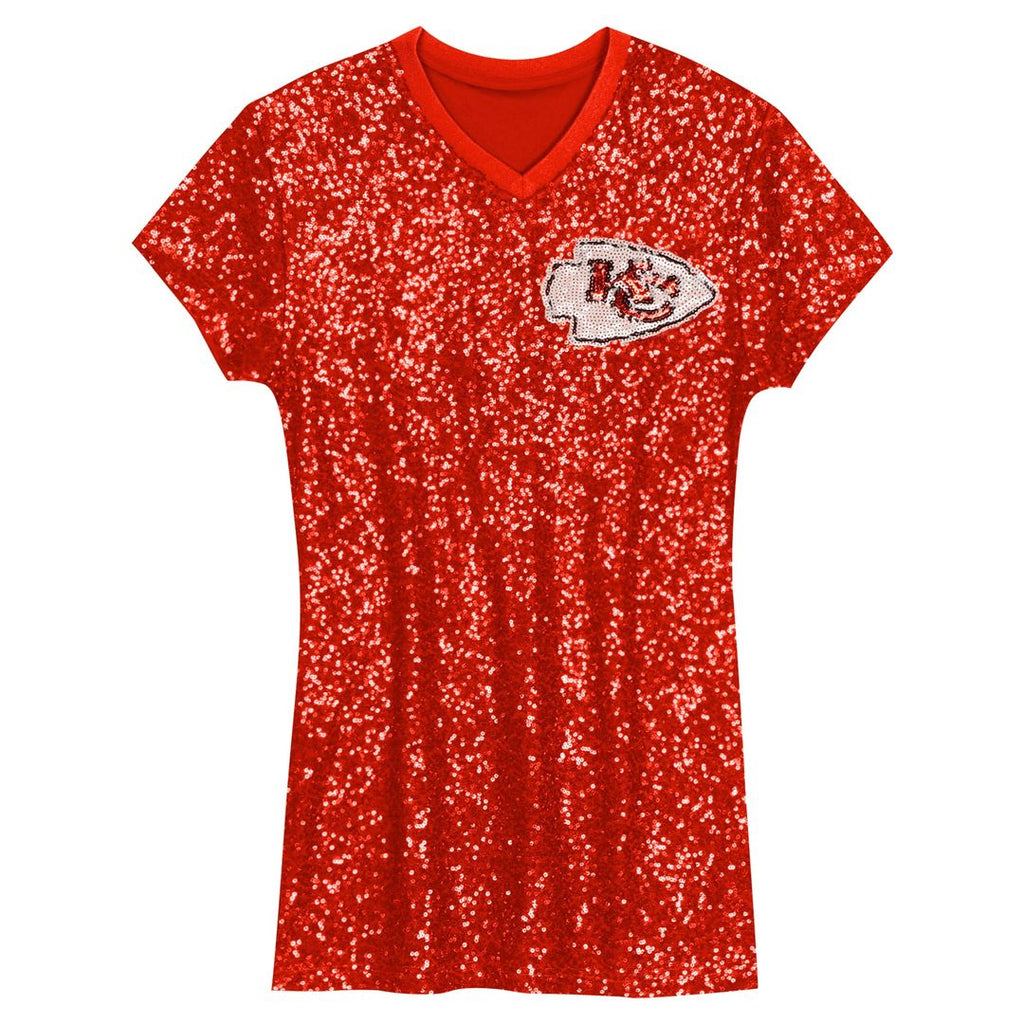 Girls' Youth Kansas City Chiefs Patrick Mahomes Red Sequin Player Name & Number V-Neck Dress NFL Jersey
