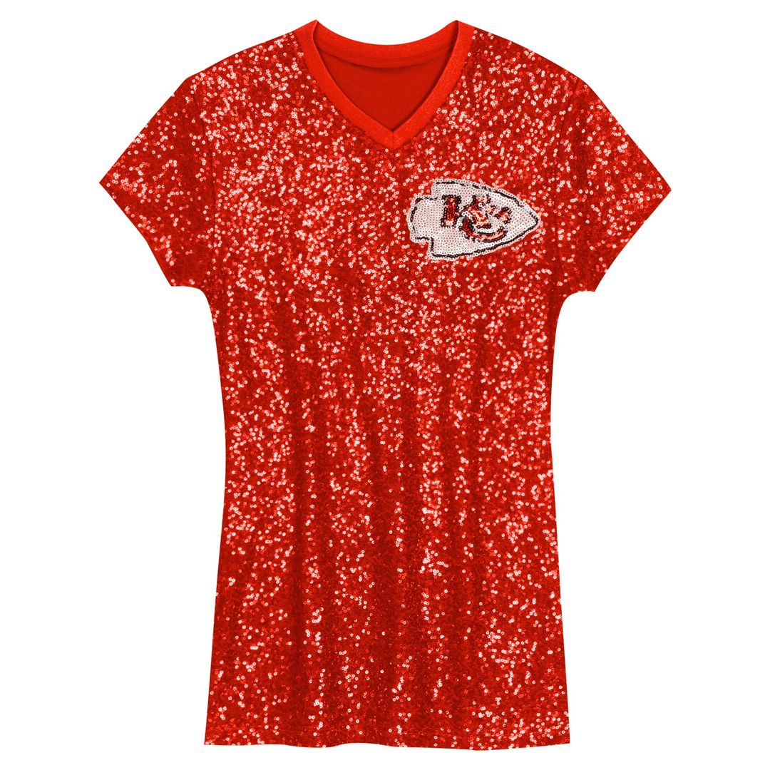 Girls' Youth Kansas City Chiefs Patrick Mahomes Red Sequin Player Name & Number V-Neck Dress NFL Jersey
