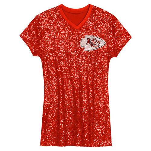 Girls' Youth Kansas City Chiefs Patrick Mahomes Red Sequin Player Name & Number V-Neck Dress NFL Jersey