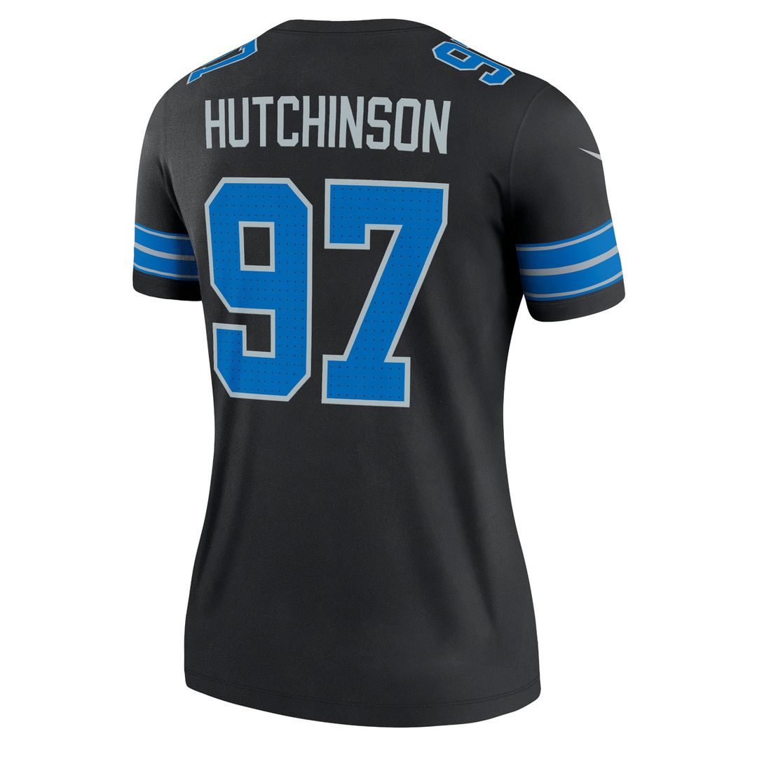 Women's Nike Detroit Lions Aidan Hutchinson Black Alternate Legend Player NFL Performance Top