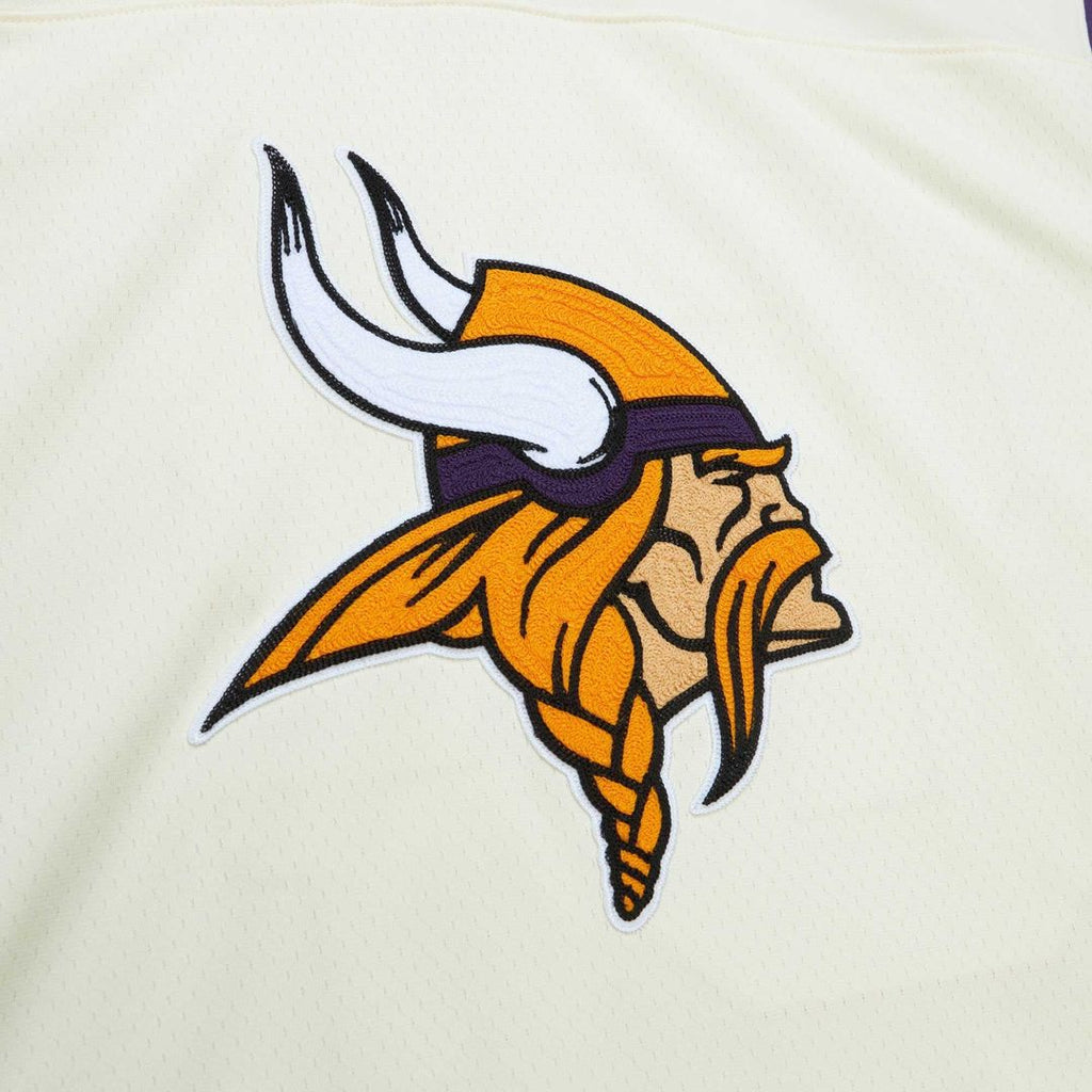 Men's Mitchell & Ness Minnesota Vikings Randy Moss Cream Chainstitch Legacy NFL Jersey