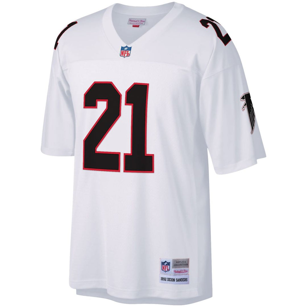 Men's Mitchell & Ness Atlanta Falcons Deion Sanders White Legacy Replica NFL Jersey