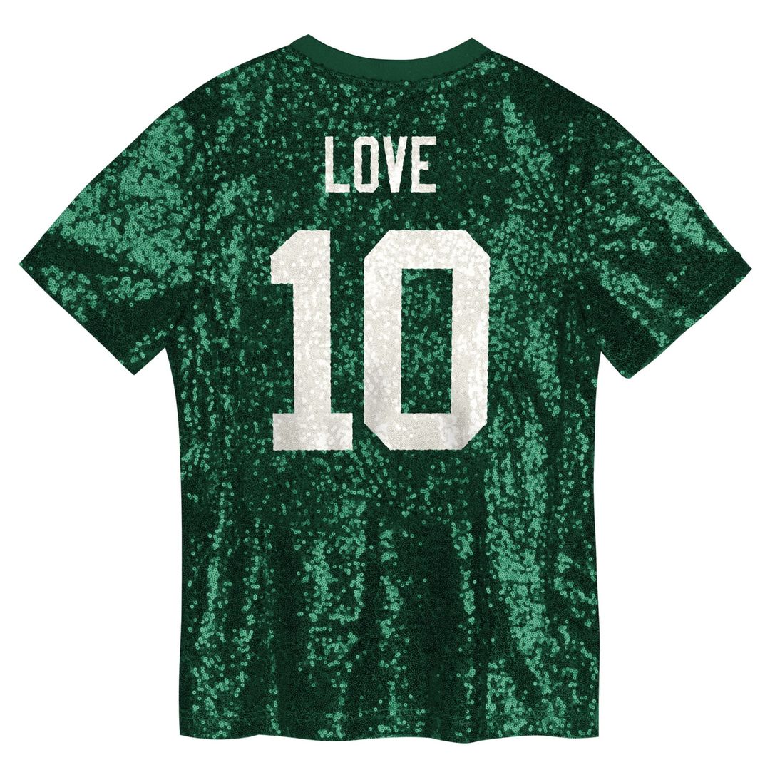 Girls' Youth Green Bay Packers Jordan Love Green Sequin V-Neck Fashion NFL Jersey