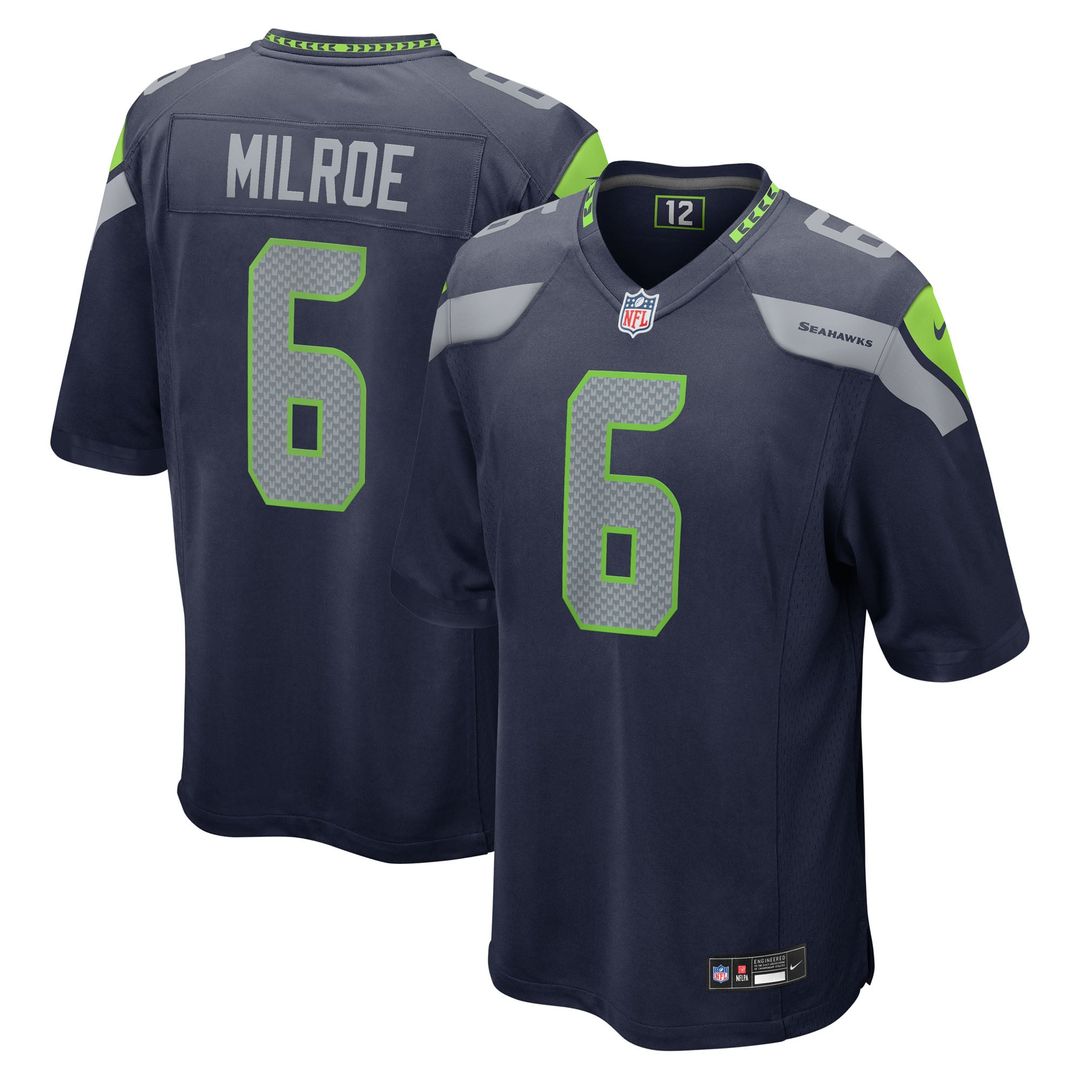 Men's Nike Seattle Seahawks Jalen Milroe College Navy 2025 NFL Draft Game NFL Jersey