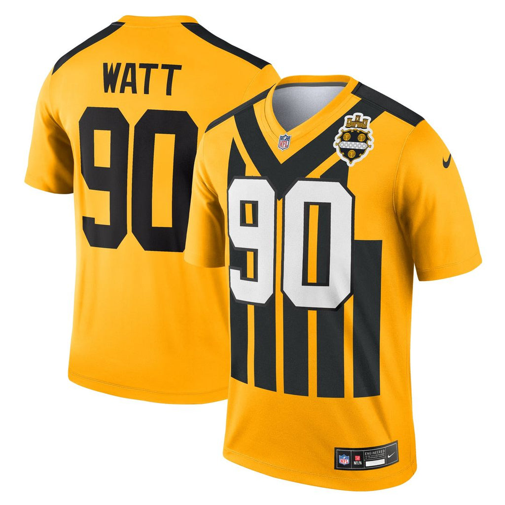 Men's Nike Pittsburgh Steelers T.J. Watt Gold Alternate 1933 Throwback Legend Player NFL Performance Top