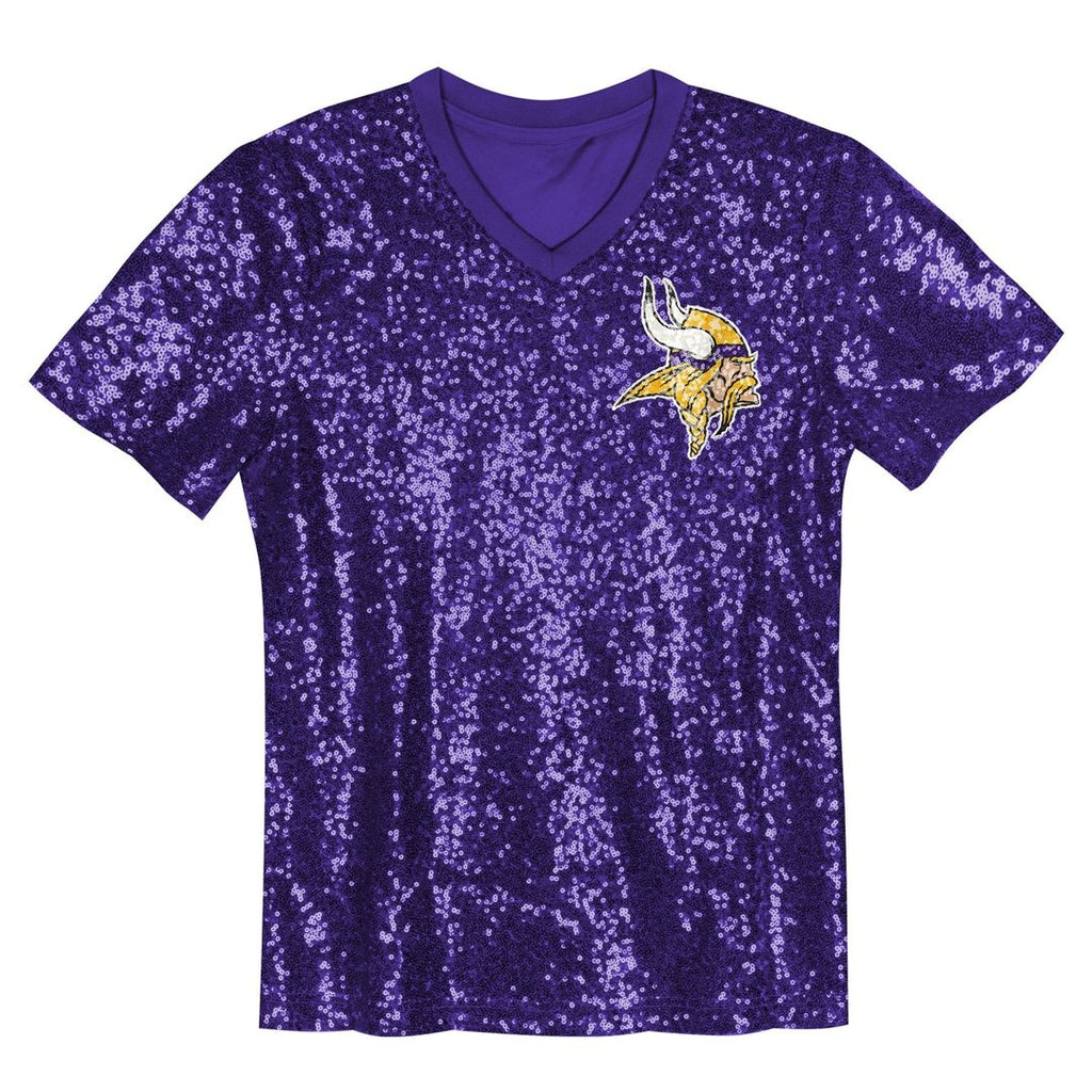 Girls' Youth Minnesota Vikings Justin Jefferson Purple Sequin V-Neck Fashion NFL Jersey