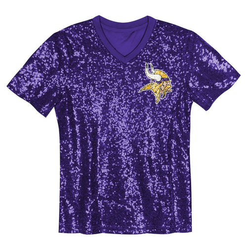 Girls' Youth Minnesota Vikings Justin Jefferson Purple Sequin V-Neck Fashion NFL Jersey