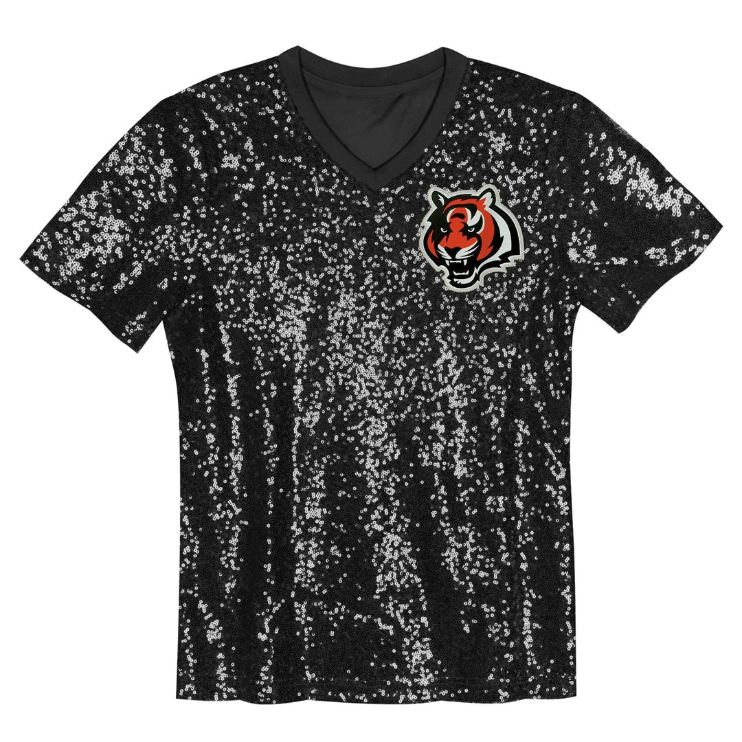 Women's Cincinnati Bengals Joe Burrow Black Player Name & Number V-Neck Fashion NFL Jersey