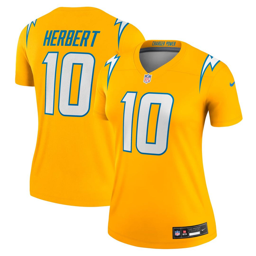Women's Nike Los Angeles Chargers Justin Herbert Gold Alternate Charger Power Legend Player NFL Performance Top
