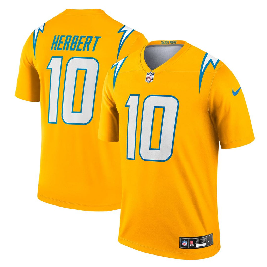 Men's Nike Los Angeles Chargers Justin Herbert Gold Alternate Charger Power Legend Player NFL Performance Top
