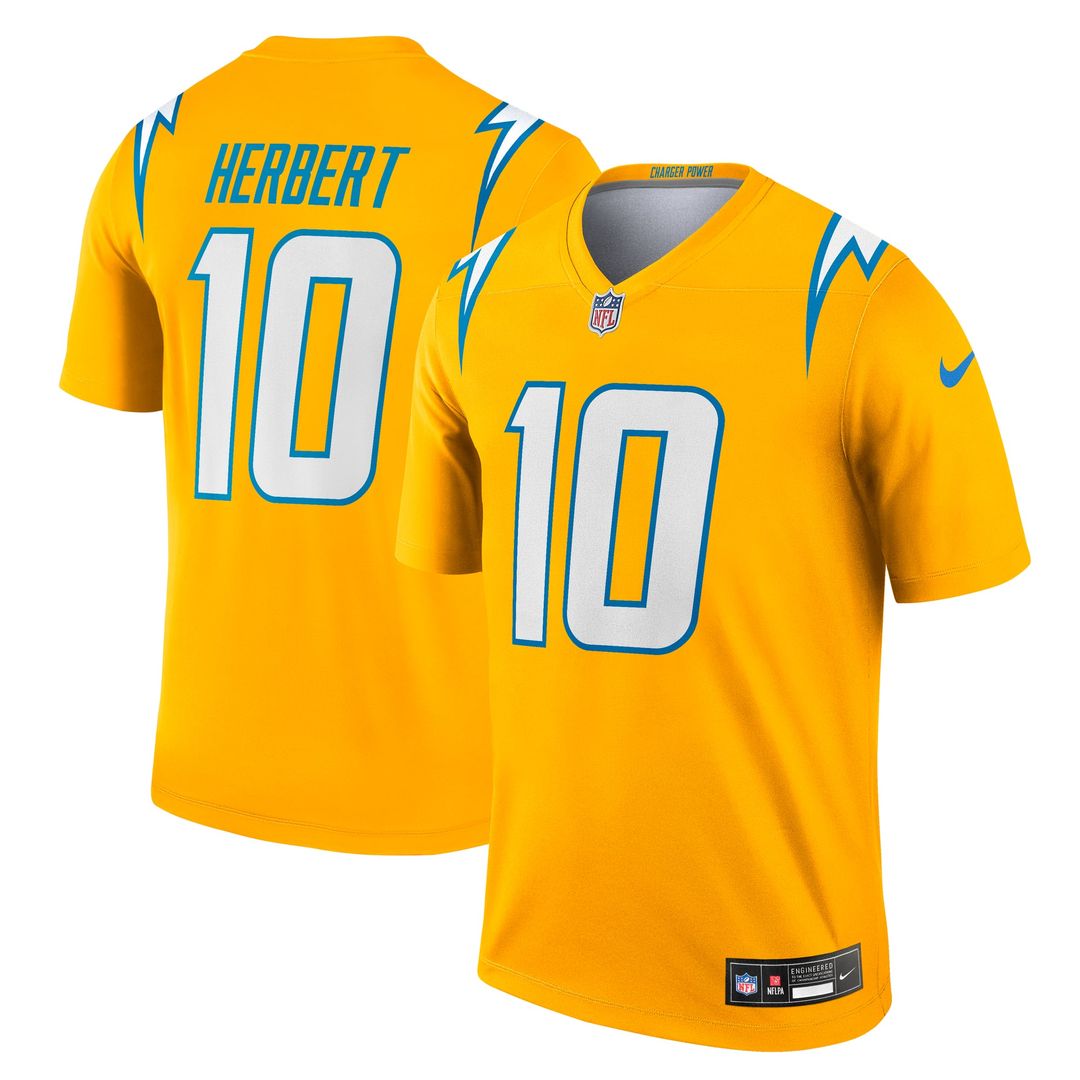 Men's Nike Los Angeles Chargers Justin Herbert Gold Alternate Charger Power Legend Player NFL Performance Top