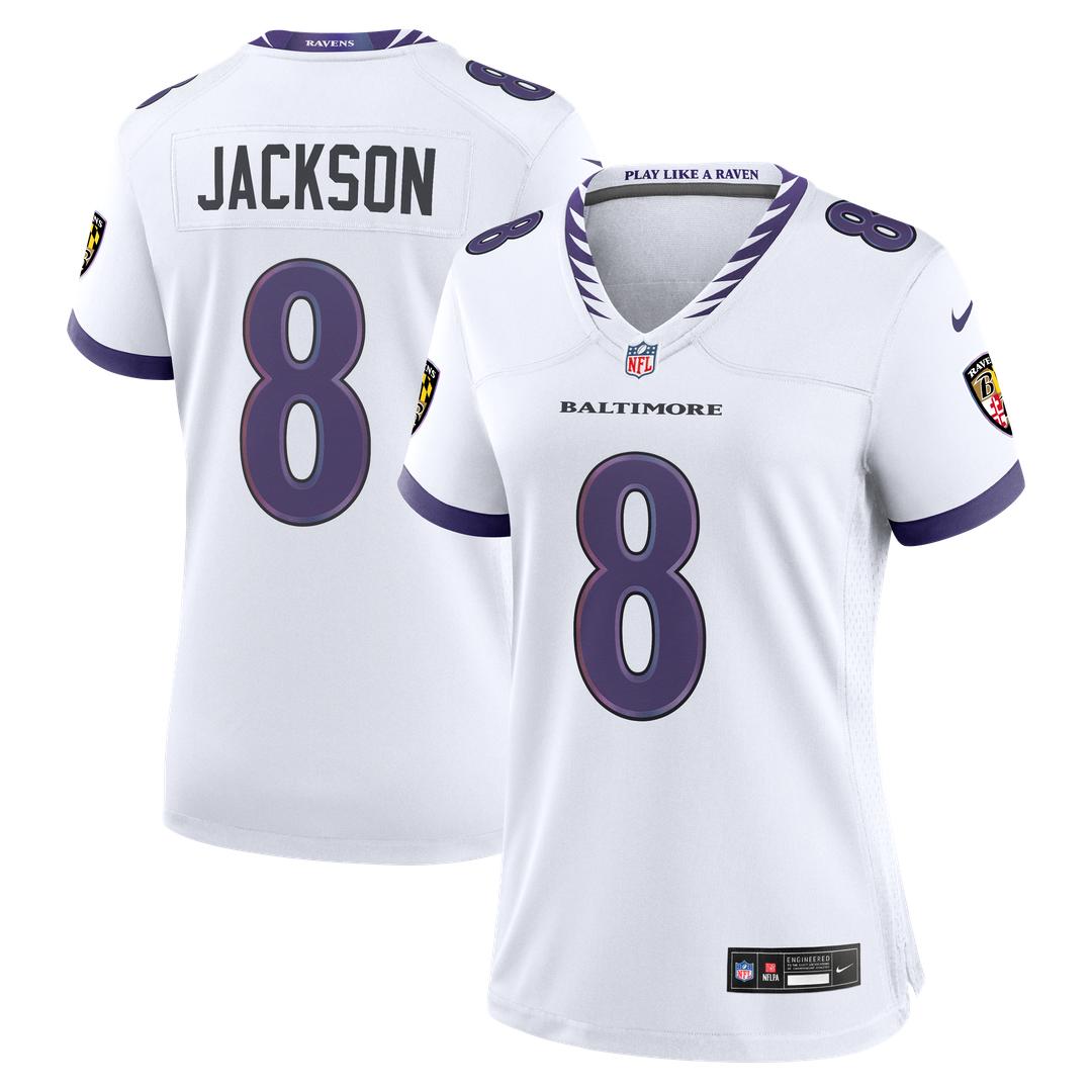 Women's Nike Baltimore Ravens Lamar Jackson White Game NFL Jersey