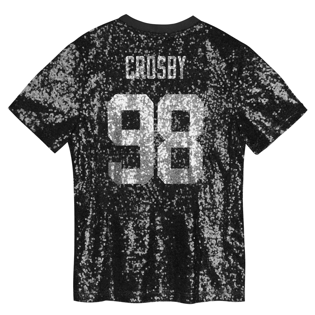 Girls' Youth Las Vegas Raiders Maxx Crosby Black Sequin V-Neck Fashion NFL Jersey
