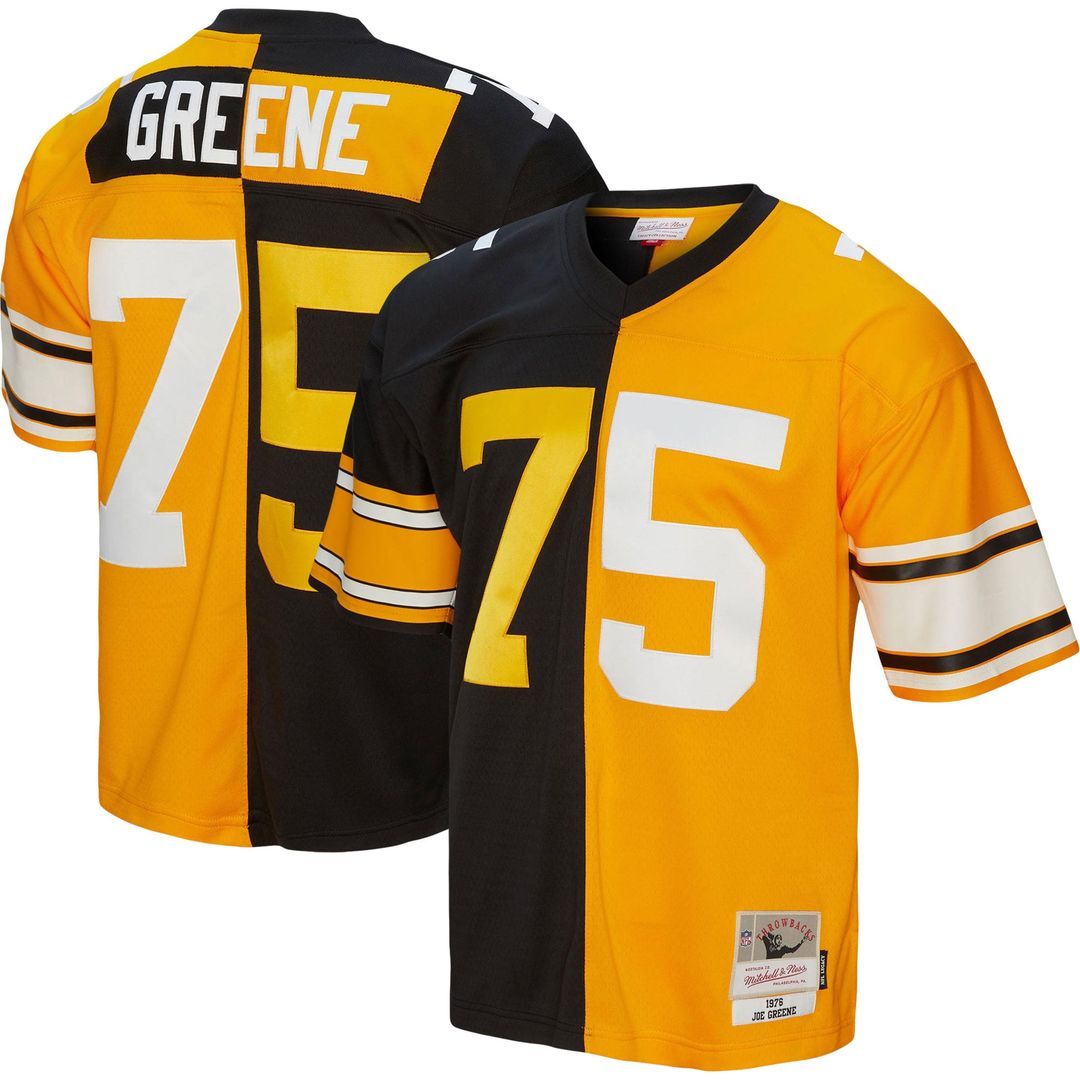 Men's Mitchell & Ness Pittsburgh Steelers Joe Greene Black/Gold 1976 Split Legacy Replica NFL Jersey