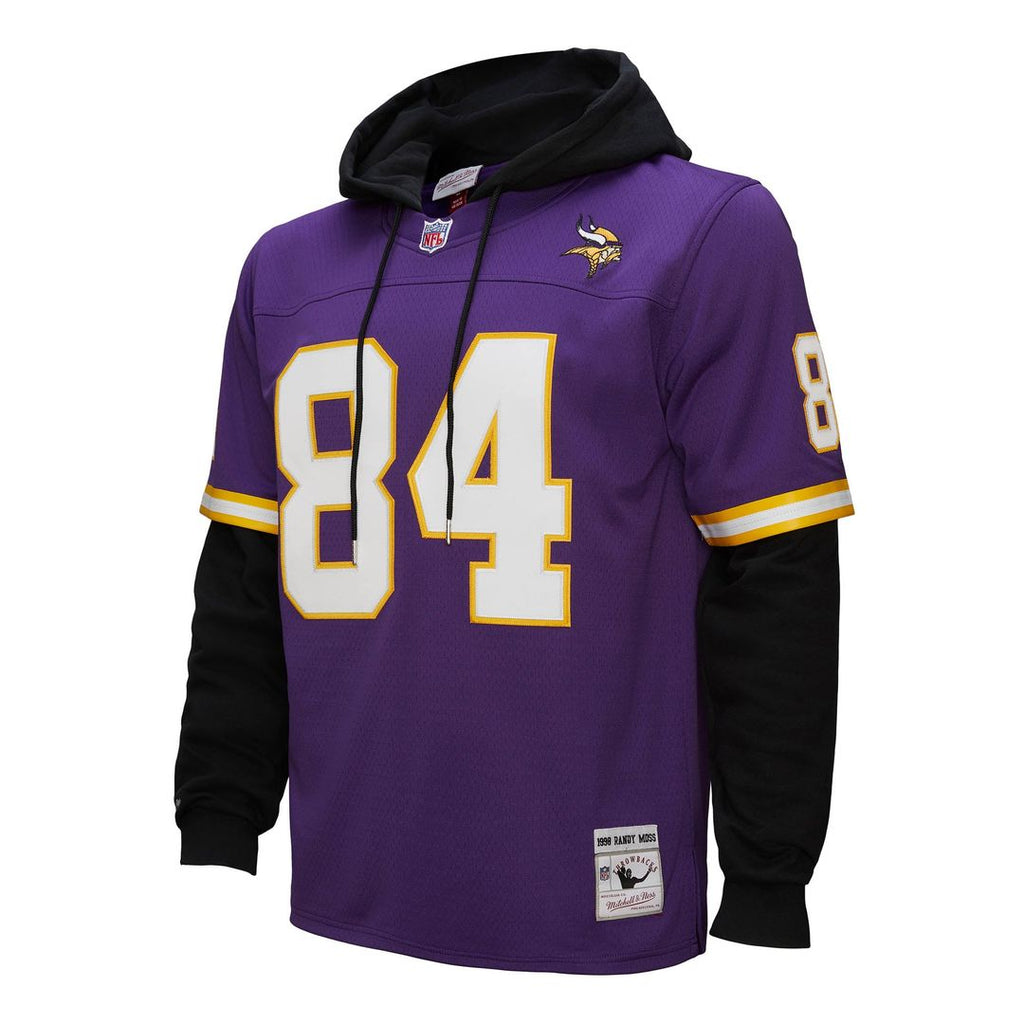 Men's Mitchell & Ness Minnesota Vikings Randy Moss Purple Player Name & Number Hoodie Legacy NFL Jersey