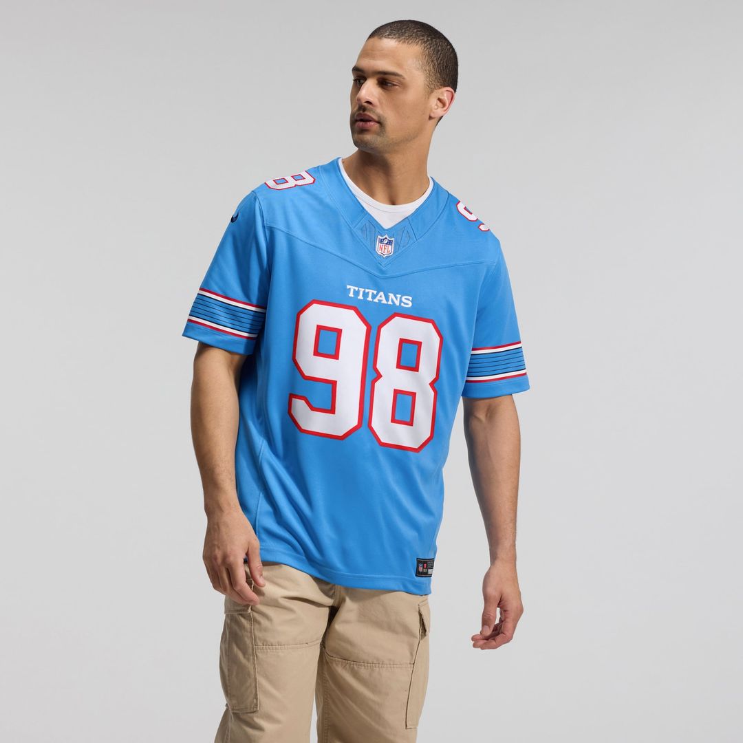 Men's Nike Tennessee Titans Jeffery Simmons Light Blue Vapor F.U.S.E. Sewn Down Limited NFL Jersey