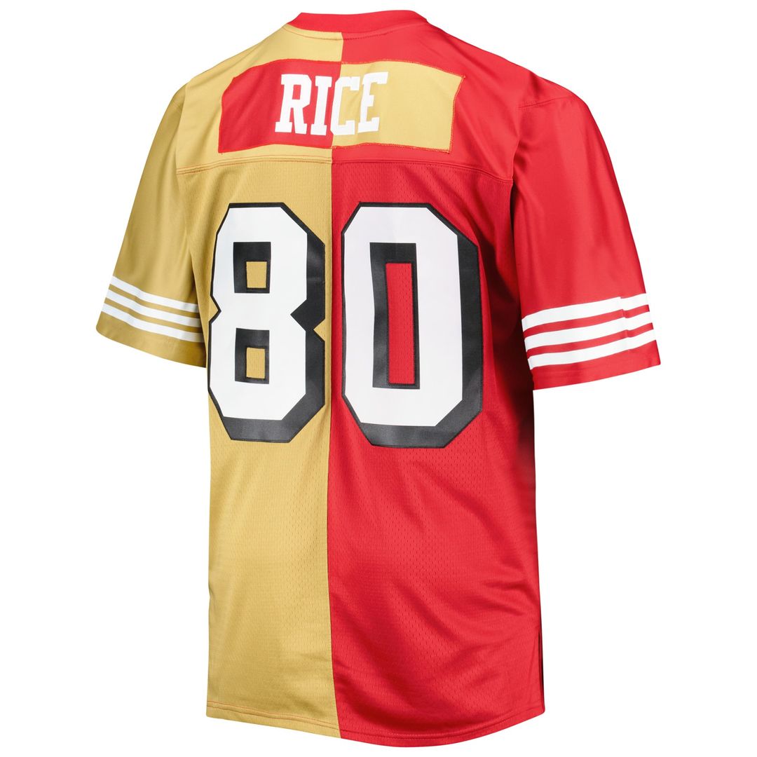 Men's Big & Tall Mitchell & Ness San Francisco 49ers Jerry Rice Scarlet/Gold Split Legacy Retired Player Replica NFL Jersey