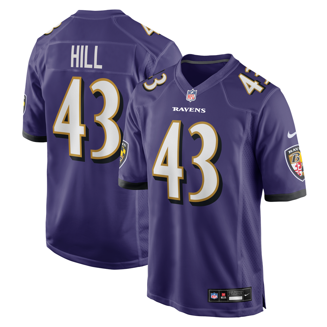 Men's Nike Baltimore Ravens Justice Hill Purple Game NFL Jersey